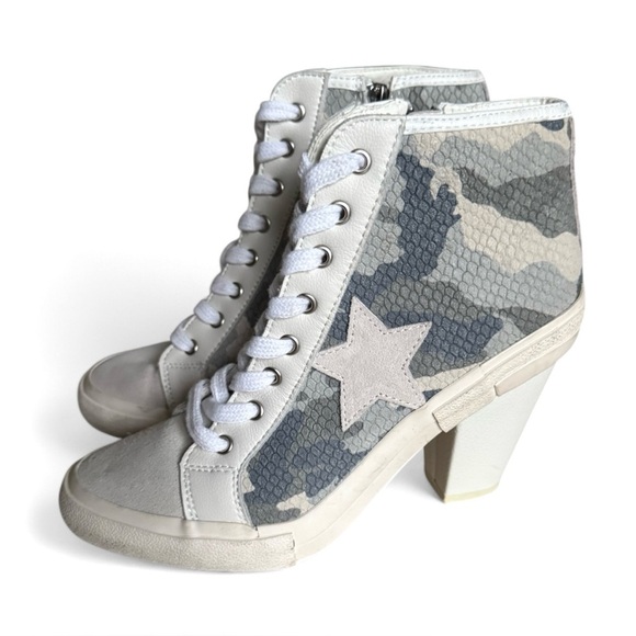 Havana Vintage Camo Star Heeled High Top Sneakers Gray White Lace-Up Shoes 9 - Picture 3 of 14